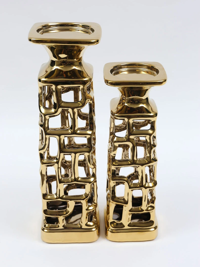 Inspire Me! Home Decor Gold Candle Holder With Dimensional Cut Out Design (2 Sizes)