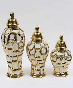 Inspire Me! Home Decor Gold & White Ginger Jar (3 Sizes)