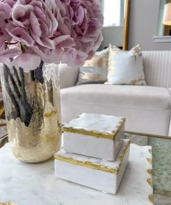 Inspire Me! Home Decor Marble Box With Gold Bordered Lid (2 Sizes)