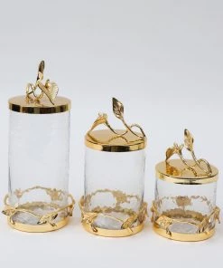 Inspire Me! Home Decor Hammered Glass Canister With Gold Leaf Lid (3 Sizes)
