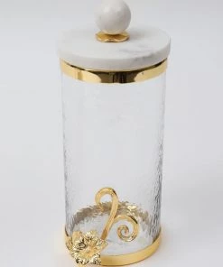 Inspire Me! Home Decor Glass Canister With Gold Detail And Marble Lid (3 Sizes)