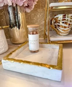 Inspire Me! Home Decor Square Marble Tray With Gold Edge (2 Sizes)