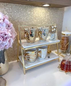 Inspire Me! Home Decor Set Of 4 - 19 Oz Gold Metallic Pattern Print Mugs