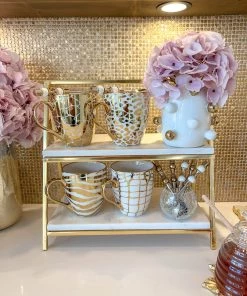 Inspire Me! Home Decor Set Of 4 - 19 Oz Gold Metallic Pattern Print Mugs