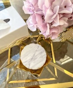 Inspire Me! Home Decor Circle Marble Coasters With Gold Edge