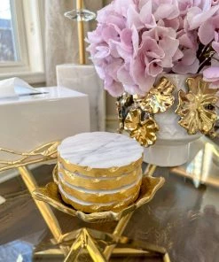 Inspire Me! Home Decor Circle Marble Coasters With Gold Edge