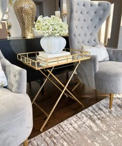 Inspire Me! Home Decor Gold Tray Side Table With Mirrored Top