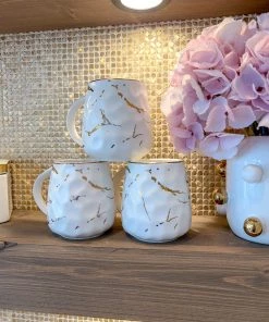 Inspire Me! Home Decor Metallic Gold Marble Print Mug With Hammered Texture