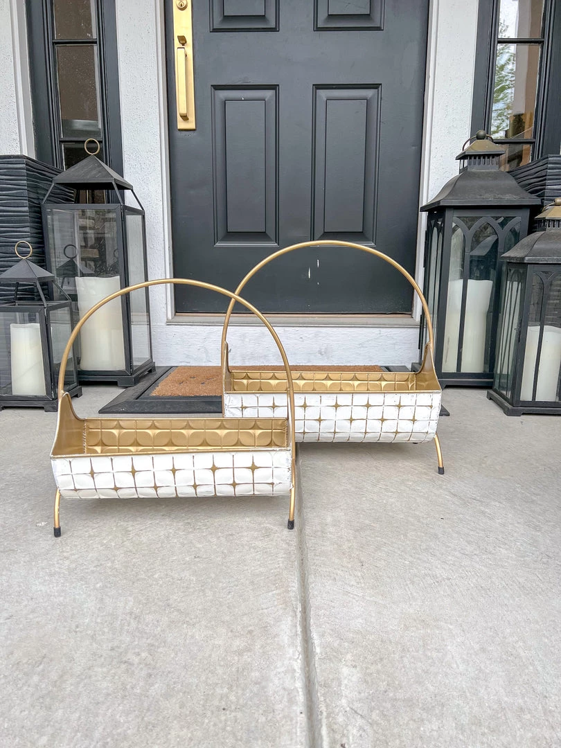 Inspire Me! Home Decor Indoor/Outdoor Gold And White Planters (2 Sizes)