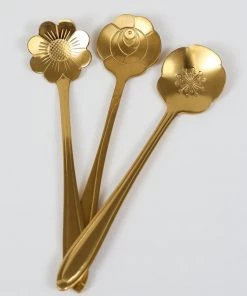 Inspire Me! Home Decor Set Of 3 Gold Flower Tea Spoons