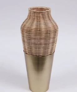 Inspire Me! Home Decor Rattan Wicker Vase With Gold Metal Base