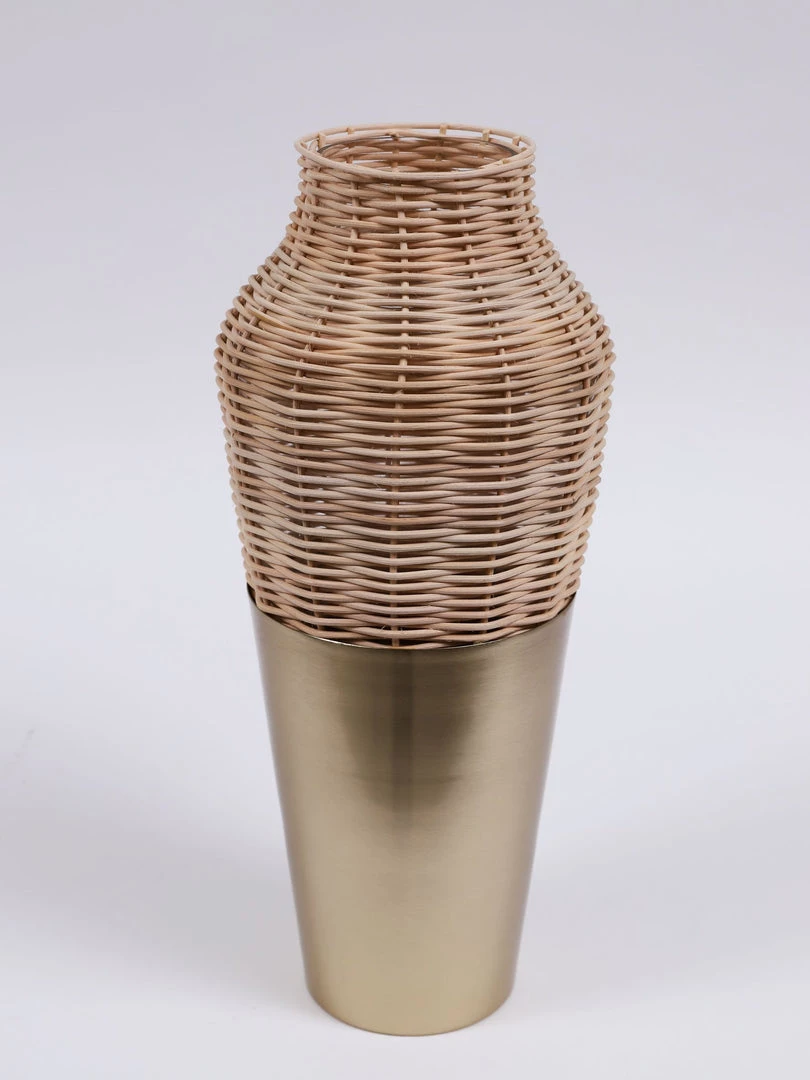 Inspire Me! Home Decor Rattan Wicker Vase With Gold Metal Base