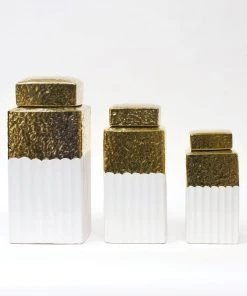 Inspire Me! Home Decor White Hammered Jar With Gold Border & Lid (3 Sizes)