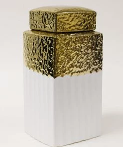 Inspire Me! Home Decor White Hammered Jar With Gold Border & Lid (3 Sizes)