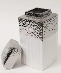 Inspire Me! Home Decor White Hammered Canister With Silver Border & Lid (3 Sizes) Gold