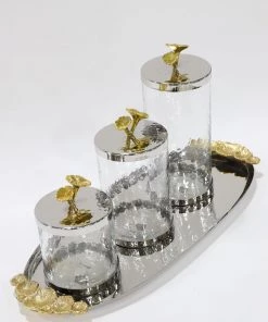 Inspire Me! Home Decor Silver And Gold Flower Top Canister (3 Sizes)