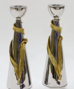 Inspire Me! Home Decor Set Of 2 Crumpled Leaf Candle Sticks