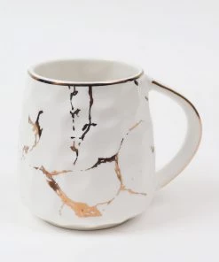 Inspire Me! Home Decor Metallic Gold Marble Print Mug With Hammered Texture