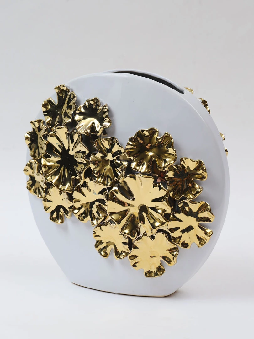 Inspire Me! Home Decor White Vase With Gold Floral Design