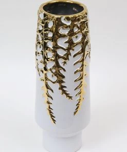 Inspire Me! Home Decor White Ceramic Vase With Gold Vine Design (3 Sizes)