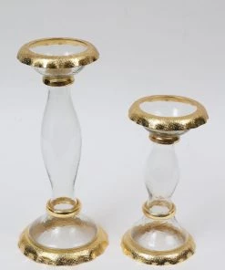 Inspire Me! Home Decor Glass Candle Holders With Gold Ruffle Detail (2 Sizes)