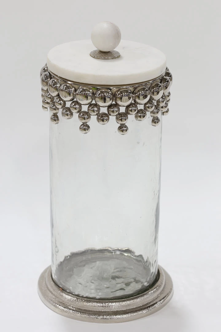 Inspire Me! Home Decor Silver Beaded Canisters W/ Marble Lid (3 Sizes)