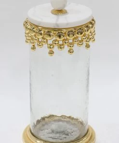 Inspire Me! Home Decor Gold Beaded Canisters W/ Marble Lid (3 Sizes)