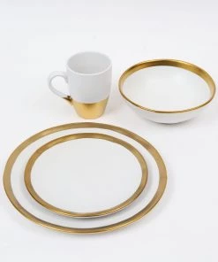 Inspire Me! Home Decor Gold And White 4 Piece Place Setting