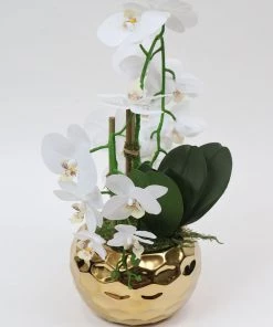 Inspire Me! Home Decor White Potted Faux Orchid In Gold Beveled Pot