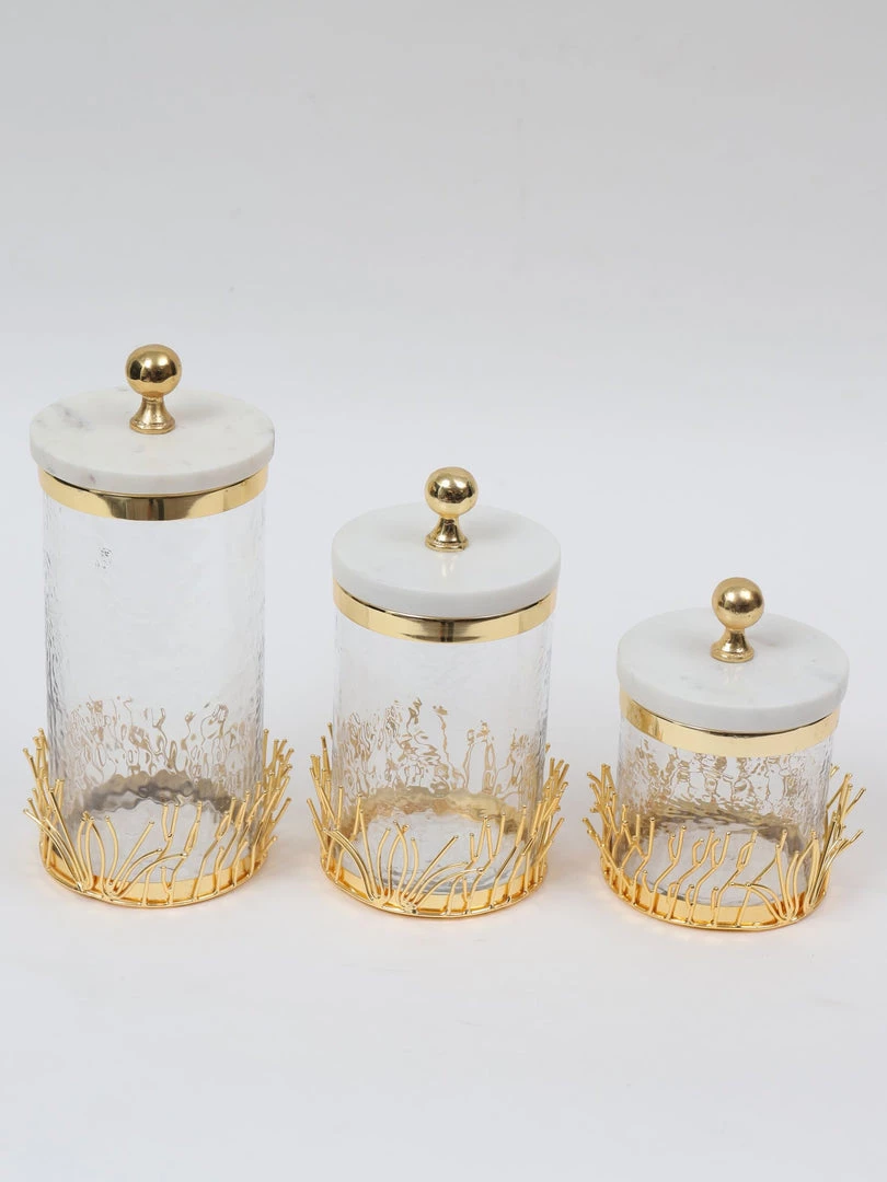 Inspire Me! Home Decor Glass Canister With Gold Branch Design And Marble And Gold Lid (3 Sizes)