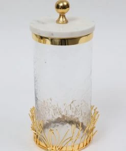 Inspire Me! Home Decor Glass Canister With Gold Branch Design And Marble And Gold Lid (3 Sizes)