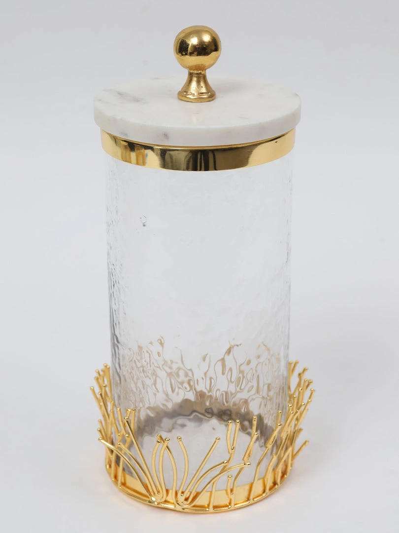 Inspire Me! Home Decor Glass Canister With Gold Branch Design And Marble And Gold Lid (3 Sizes)