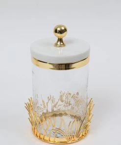 Inspire Me! Home Decor Glass Canister With Gold Branch Design And Marble And Gold Lid (3 Sizes)