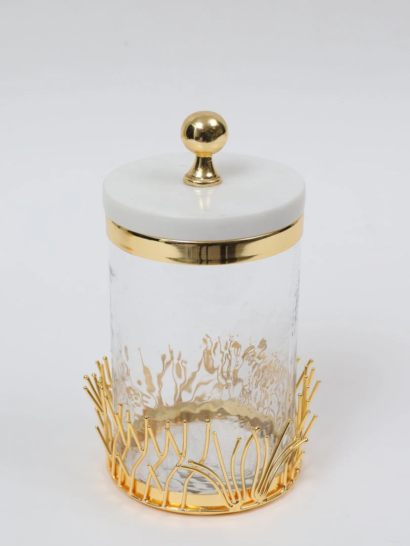 Inspire Me! Home Decor Glass Canister With Gold Branch Design And Marble And Gold Lid (3 Sizes)