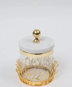 Inspire Me! Home Decor Glass Canister With Gold Branch Design And Marble And Gold Lid (3 Sizes)