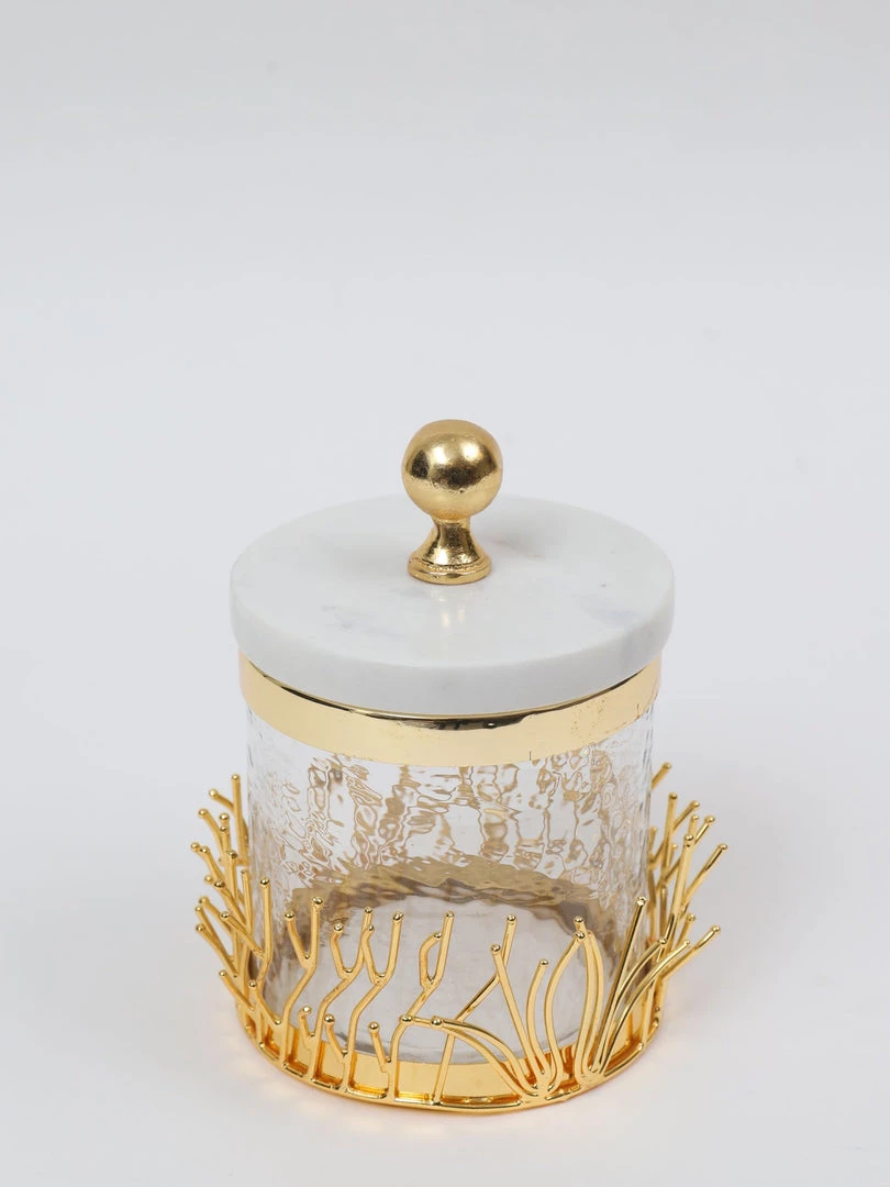 Inspire Me! Home Decor Glass Canister With Gold Branch Design And Marble And Gold Lid (3 Sizes)