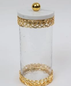 Inspire Me! Home Decor Glass Canister With Gold Lattice Design And Marble And Gold Lid (3 Sizes)