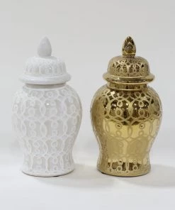 Inspire Me! Home Decor Gold Patterned Mini/Miniature Ginger Jar