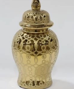 Inspire Me! Home Decor Gold Patterned Mini/Miniature Ginger Jar