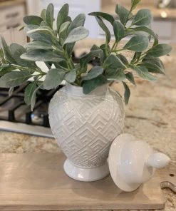 Inspire Me! Home Decor White Geometric Ceramic Ginger Jar