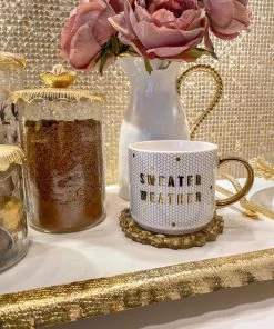 Inspire Me! Home Decor "Sweater Weather" Gold & White Tile Mug