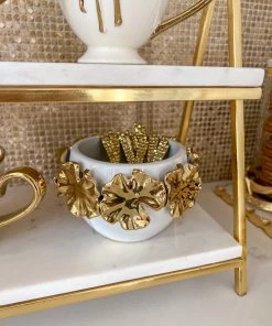 Inspire Me! Home Decor White Ceramic Spoon Holder/Vase With Gold Petal Design