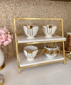 Inspire Me! Home Decor White Ceramic Spoon Holder/Vase With Gold Petal Design