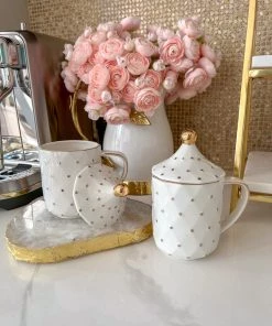 Inspire Me! Home Decor White & Gold Dotted Coffee Mug With Lid