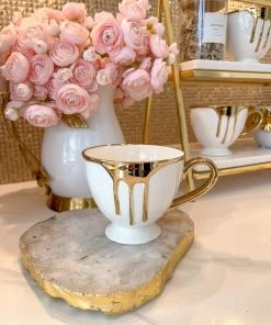 Inspire Me! Home Decor White Ceramic Mug With Gold Drip Design