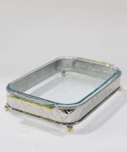 Inspire Me! Home Decor Silver Pyrex Holder With Gold Mosaic Handles And Pyrex