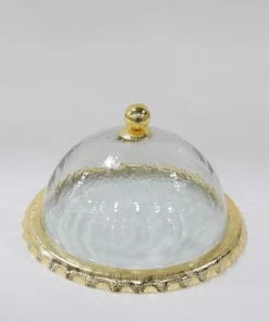 Inspire Me! Home Decor Gold Bordered Glass Cake Dome