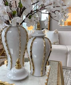 Inspire Me! Home Decor White Ginger Jar With Gold Details (3 Sizes)