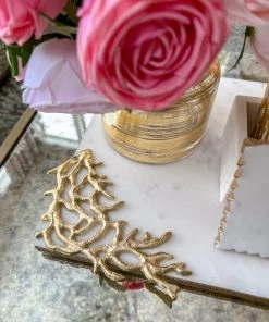 Inspire Me! Home Decor Rectangular Marble Tray With Metal Gold Branch Details