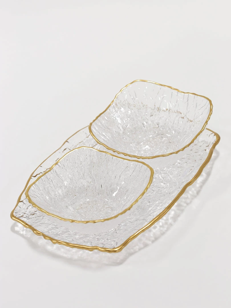 Inspire Me! Home Decor Glass Textured Serving Set With Gold Trim
